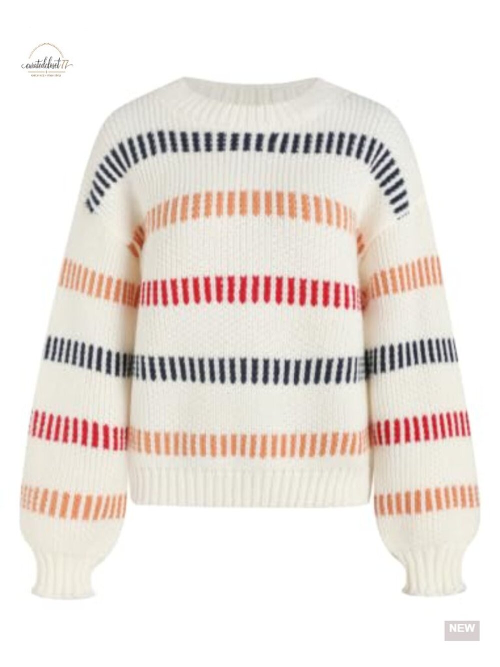 Chunky Knit Striped Crew Neck Oversized Pullover Sweater